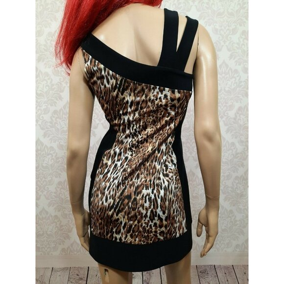 Vintage 90s Joseph Ribkoff Leopard Mini Dress Size 4 Sleeveless Stretch Party - Picture 6 of 9